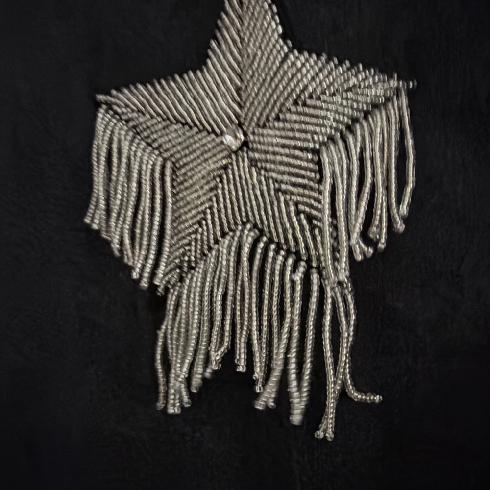 NWT Free People Sabbi Ta-Ta Sparkle Stars Tassels Black Shirt XL Oversized - Picture 7 of 8